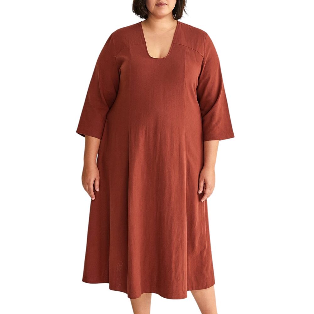 Soft Surroundings Dress 3/4 Sleeve Midi Cottage Boho Minimalist Earthy Large